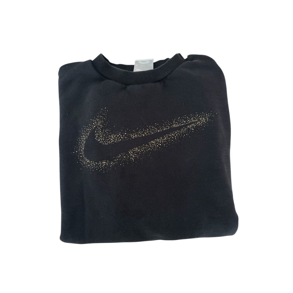 Girls Black / Gold Nike Swoosh Black Crewneck Sweatshirt Size M